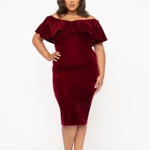 Unique Vintage 1950s Burgundy Red Velvet Sophia Wiggle Dress